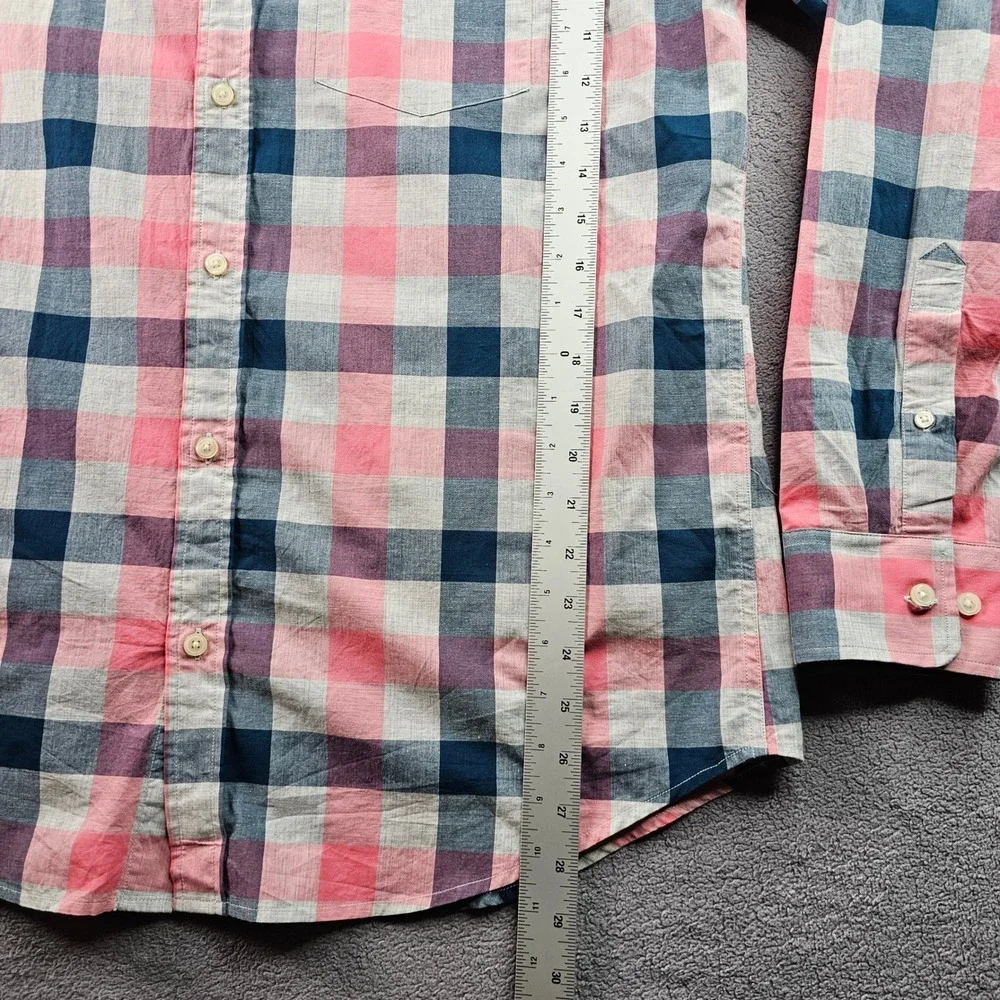 Banana Republic Shirt Men's Large‎ Blue Pink Plaid Soft Wash Slim Fit Button-Up